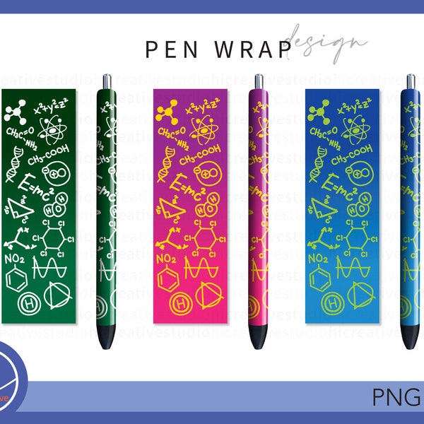 Science Pen Wraps, Chemist Physicist Teacher Decal DIY Full Wrap Decal Ink Joy Epoxy Glitter Pen, Printable & Waterslide Digital file PNG