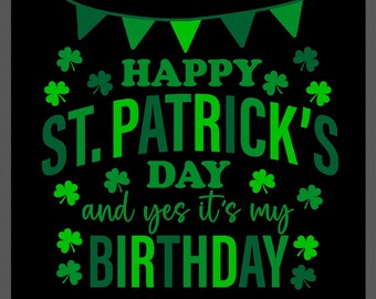 Feliz Día de San Patricio, cumpleaños, SVG PNG: Diseño de trébol verde irlandés de la suerte (descarga digital)