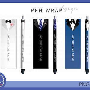 May include: Four different pen wrap designs featuring a tuxedo with the text "Happy Father's Day". The designs are white, black, blue, and a combination of black and white.