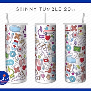 Nurse Doctor Health Assistant Skinny Straight & Tapered Tumbler, Hospital Medical Doddle Full Wrap Skinny Tumblers 20 oz Sublimation PNG