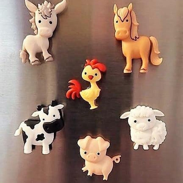 Farm Animal Magnet 6 piece set, refrigerator magnets, refrigerator magnets set, busy mom gift, college student gift, animal gift for her
