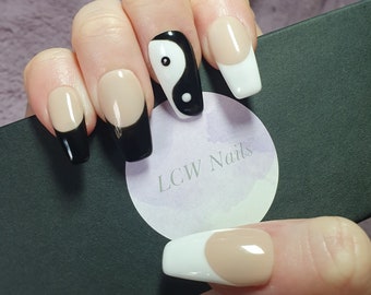 Yin Yang Nails * Black and White Nails * Press on Nails * French Tip Nails