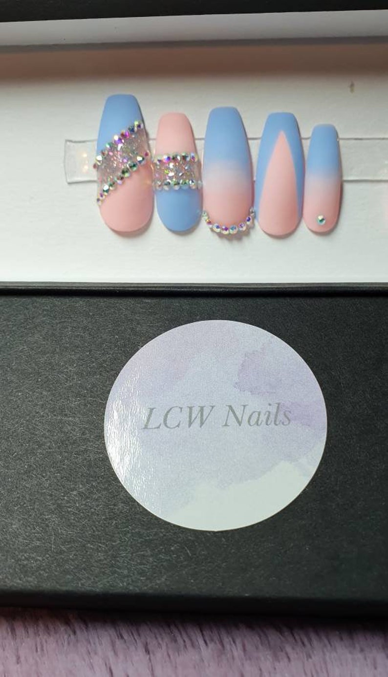 Pink Nails Blue Nails Matte Nails Cute Nails Spring Nails Press on Nails image 3