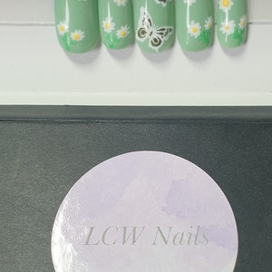 Daisy Nails Green Butterfly Nails Spring Nails Press on Nails image 3