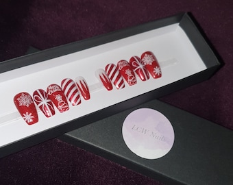 Christmas Nails * Red Nails * Candy Cane Nails * Snowflake Nails * Christmas Bow Nails * Glitter Nails * Winter Nails * Press on Nails