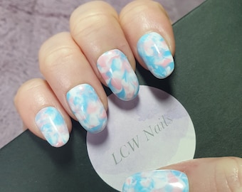 Marble Nails * Pink and Blue Marble Nails * Press On Nails