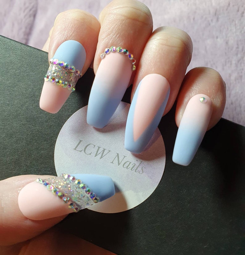 Pink Nails Blue Nails Matte Nails Cute Nails Spring Nails Press on Nails image 1