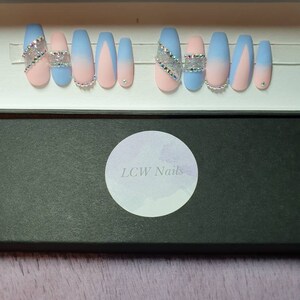 Pink Nails Blue Nails Matte Nails Cute Nails Spring Nails Press on Nails image 4