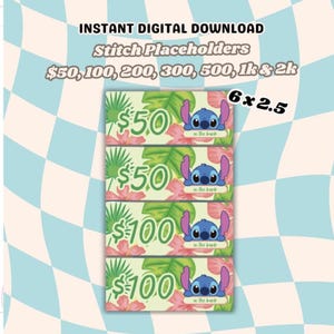 Utskrivbar platshållare för kontanter | 50, 100, 200, 300, 500, 1k och 2k | A6/Personlig storlek | Direkt digital nedladdning