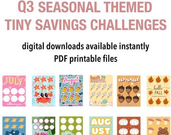 12 TINY SAVINGS CHALLENGES Q3 Summer, Back to School, Beach, & Fall | 2025 Designs | Digital Download