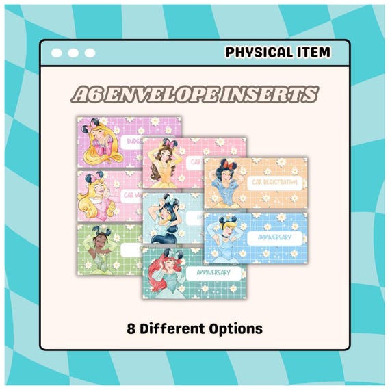 A7, A6, or A5 SIZED Custom Cash Envelope Inserts | Cute Themed Magical Princess Floral Inspired | Savings Budget Binder Inserts