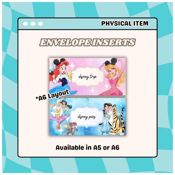 A5 or A6 SIZED Custom Cash Envelope Inserts | Cute Princess Magical Theme Park Inspired Savings Budget Binder Inserts