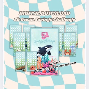 DIGITAL A6 Sized Ocean Themed 5k Savings Challenge | Low Income Friendly Amounts 1 - 35 | 10 Sections & A6 Dashboard