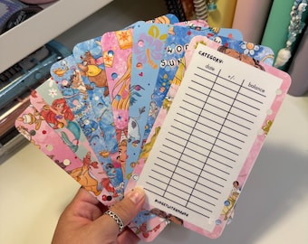 A6/ Persoonlijk GELAMINEERDE geldtrackers | Karakteropties prinsescollage | Budget bindmiddelbijlagen
