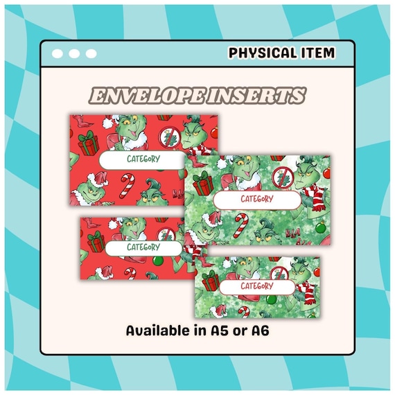 A5 or A6 SIZED Custom Cash Envelope Inserts | 2 Options | Cute Grinch Inspired Christmas  Themed Savings Budget Binder Inserts