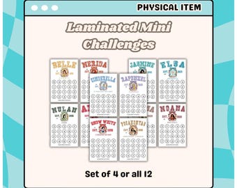 LAMINATED Colorful Varsity Princess Mini Savings Challenges | Set of 4 or All 12 Magical Challenges | Low Denominations