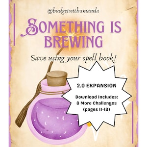 Pode incluir: Gráfico de download digital caprichoso com um frasco de poção e o texto "SOMETHING IS BREWING". A imagem inclui o texto "Save using your spell book!" e "2.0 EXPANSION". O download inclui mais 8 desafios.