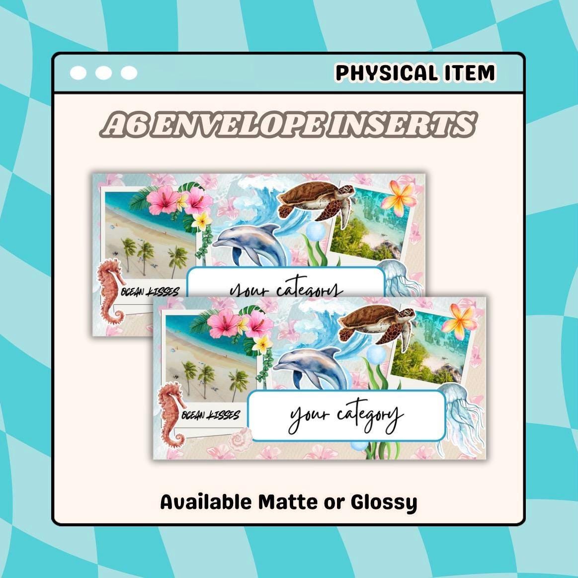 A6/ Personal Customizable Cute Colorful Laminated Cash Envelope Inserts | Ocean Animal Beach Themed | Savings Budget Binder Inserts
