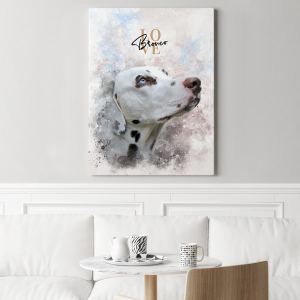 PawsLife Haustier Portrait personalisiert mit Namen | Aquarell Illustration vom Foto, Leinwand, Geschenk, Hund, Katze, Pferd oder Mensch