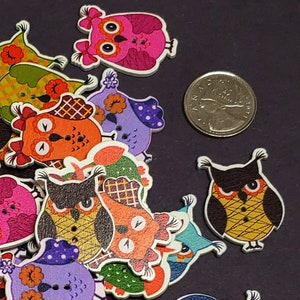 Owl Shaped Wooden Buttons - Set of 6 - for scrapbooking, sewing, arts & crafts