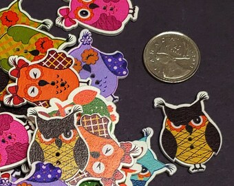 Owl Shaped Wooden Buttons - Set of 6 - for scrapbooking, sewing, arts & crafts