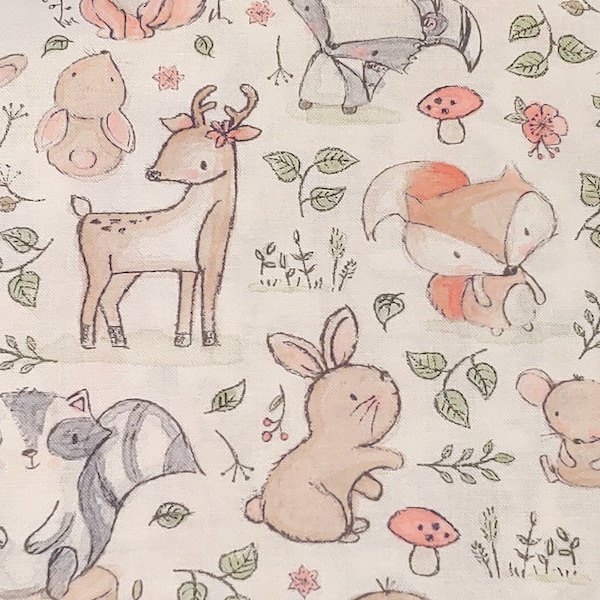 Pastel Forest Babies Nursery Quilting Fabric by Rainbow - 100% cotton -  1/2 YD CUTS