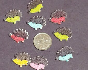 Hedgehogs Wooden Buttons - Set of 9 - for scrapbooking, sewing, arts & crafts