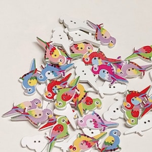 Parrot Shaped Wooden Buttons - Set of 6 - for scrapbooking, sewing, arts & crafts