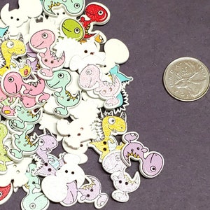Dinosaur Shaped Wooden Buttons - Set of 6 - for scrapbooking, sewing, arts & crafts