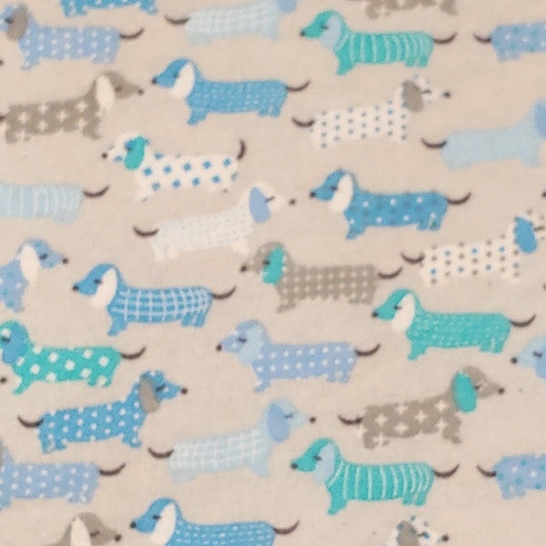 Dachshund (Teckel, hot dog) Dogs on Grey - Flannel Fabric - 100% cotton -  BY THE 1/2 YARD