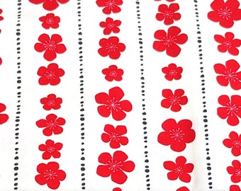 Red Flowers on White Quilting Fabric - 100% cotton -  1/2 YD CUTS