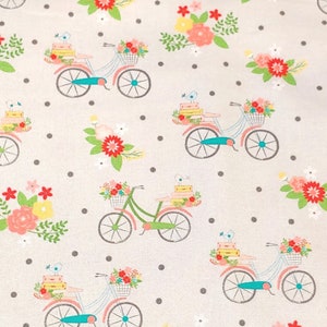 Dainty Bicycles on Gray Fabric - 100 % cotton - quilting; crafts by the 1/2 yard