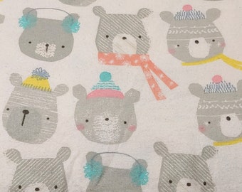 Winter Bear Heads/Faces - Flannel Fabric - 100% cotton -  BY THE 1/2 YARD