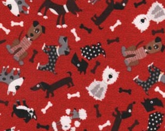 Tossed Dogs on Red Quilting Fabric - 100% cotton -  Fat Quarter Cuts