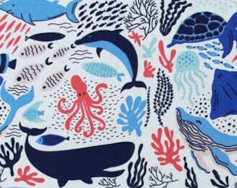 Bright Sea Life Flannel Fabric - 100% cotton -  BY THE 1/2 YARD Super Snuggle