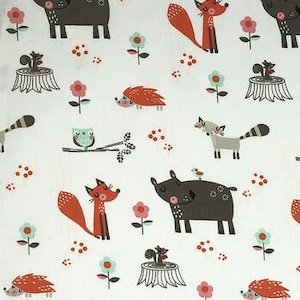 Bosque sobre blanco - 100 % algodón - acolchado; manualidades - Por 1/2 yarda - animales del bosque