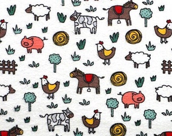 Farm Animal Doodles Super Snuggle - Flannel Fabric - 100% cotton -  BY THE 1/2 YARD