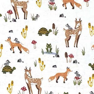 Fröhliche Waldtiere Super Snuggle Flanell Stoff - 100% Baumwolle - 1/2 YARD - Reh, Eichhörnchen, Fuchs