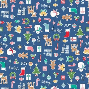 Cozy Christmas on Navy by Riley Blake 5630 Quilting Fabric - 100% cotton -  BY THE 1/2 YARD