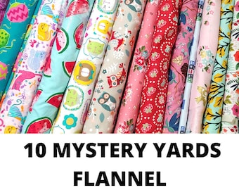 10 Yards of MYSTERY FLANNEL Fabric - 100% cotton - crafting, doll making, quilting etc; Full yard cuts in separate pieces