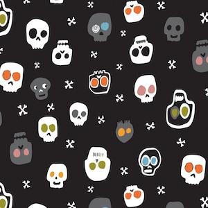 Trick or Treat Skulls 2189 by Dashwood Studios Halloween Quilting Fabric - 100% cotton -  1/2 YD CUTS