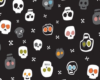 Trick or Treat Skulls 2189 by Dashwood Studios Halloween Quilting Fabric - 100% cotton -  1/2 YD CUTS