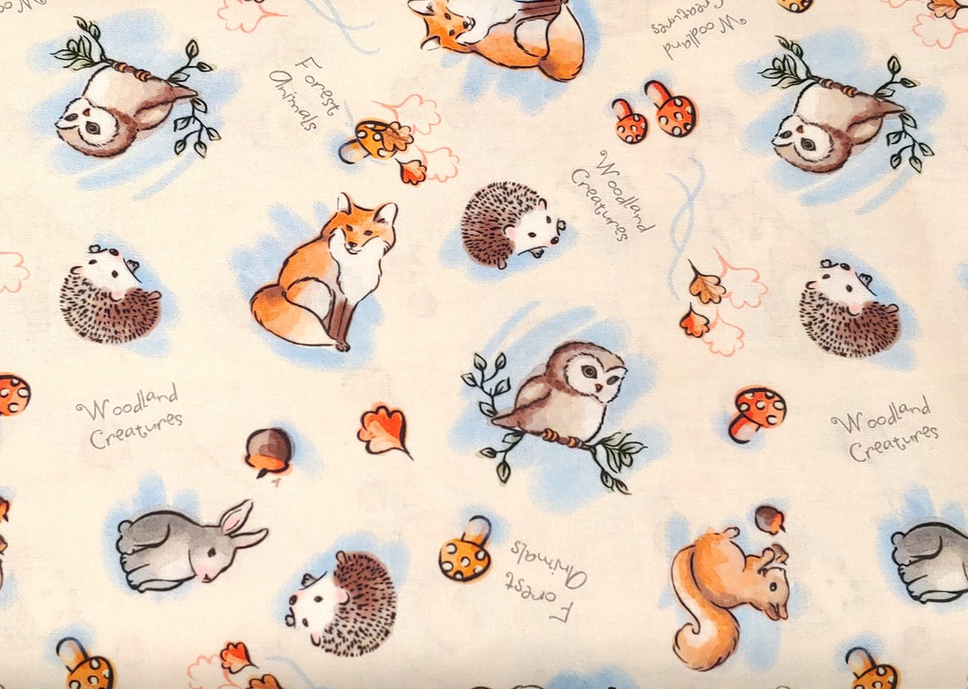 Woodland Creatures Nursery Quilting Fabric by Rainbow 100 Cotton 1/2