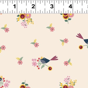 Rosewood Birds in Light Khaki Y2816-11 Quilting Fabric - 100% cotton -  1/2 YD CUTS