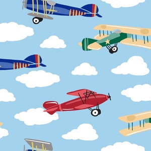 Vintage Airplanes by Clementine & Fiona Quilting Fabric - 100% cotton - by the 1/2 yard