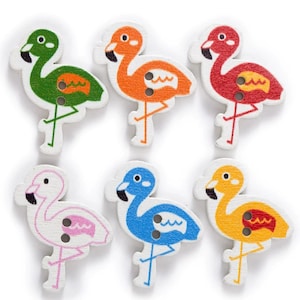 Colorful Flamingos Wooden Buttons - Set of 6 - for scrapbooking, sewing, arts & crafts