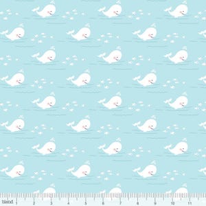 ストーリータイム クジラ柄 ブルー ブレンド FQ プレカット キルティング生地 - 綿100%