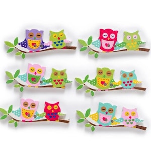 Sleepy Owls Wooden Buttons - Random Mix Set of 6 - for scrapbooking, sewing, arts & crafts