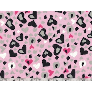 Leopard Print Hearts on Pink Flannel Fabric - 100% cotton -  BY THE 1/2 YARD - Valentine&#39;s Day