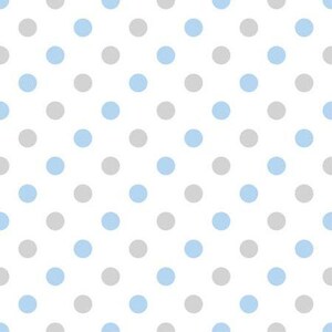 May include: A repeating seamless pattern featuring a white background with evenly spaced, alternating light blue and light gray solid circles. The dots are arranged in a grid-like formation, creating a simple, clean, and balanced geometric design.